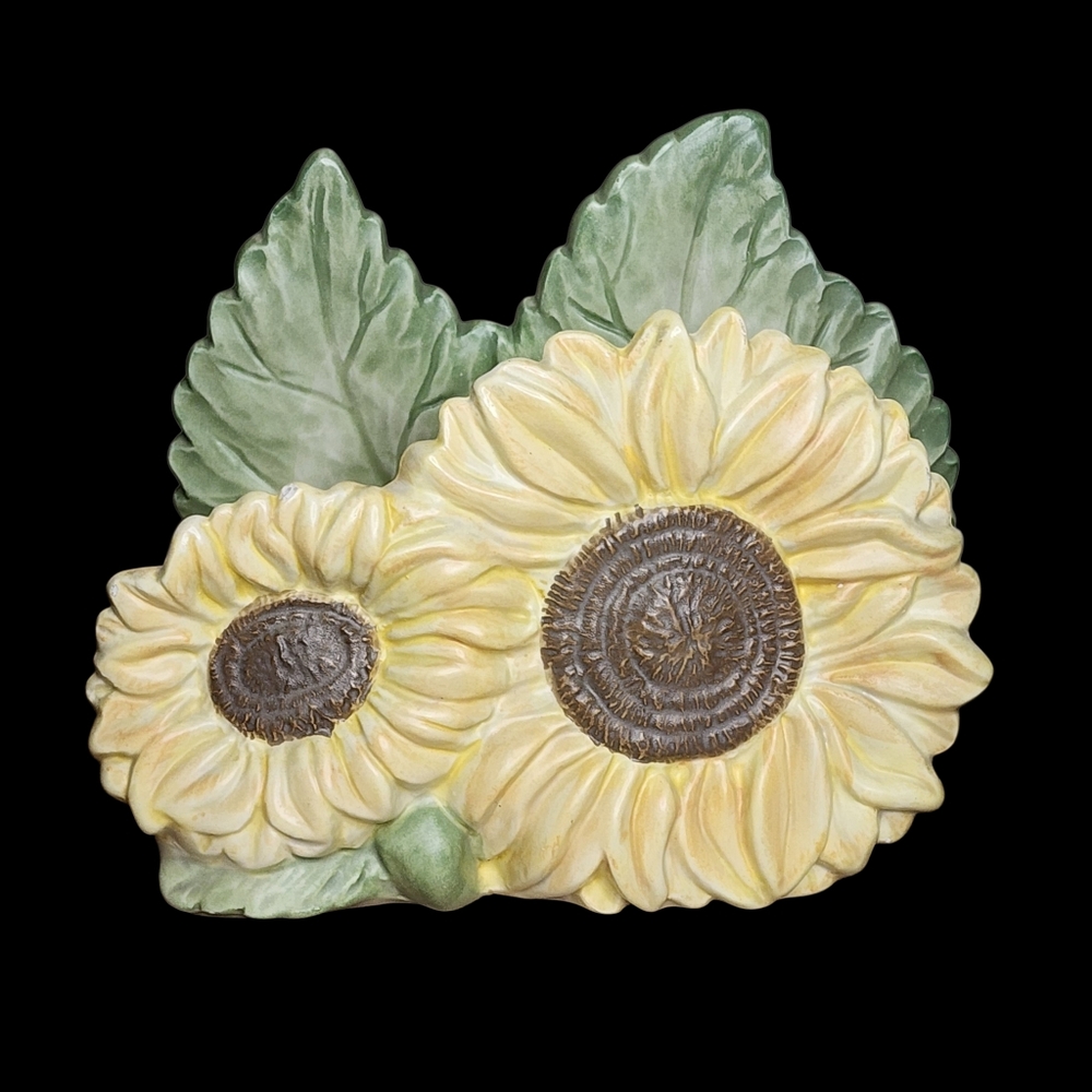 Fitz and Floyd Napkin Letter Holder Sunflowers Spring Summer Vintage 80s 5" Tall